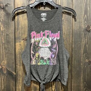 Pink Floyd‎ Graphic Tank Top L Tie Front Grey Band Tee Sleeveless Rock Festival